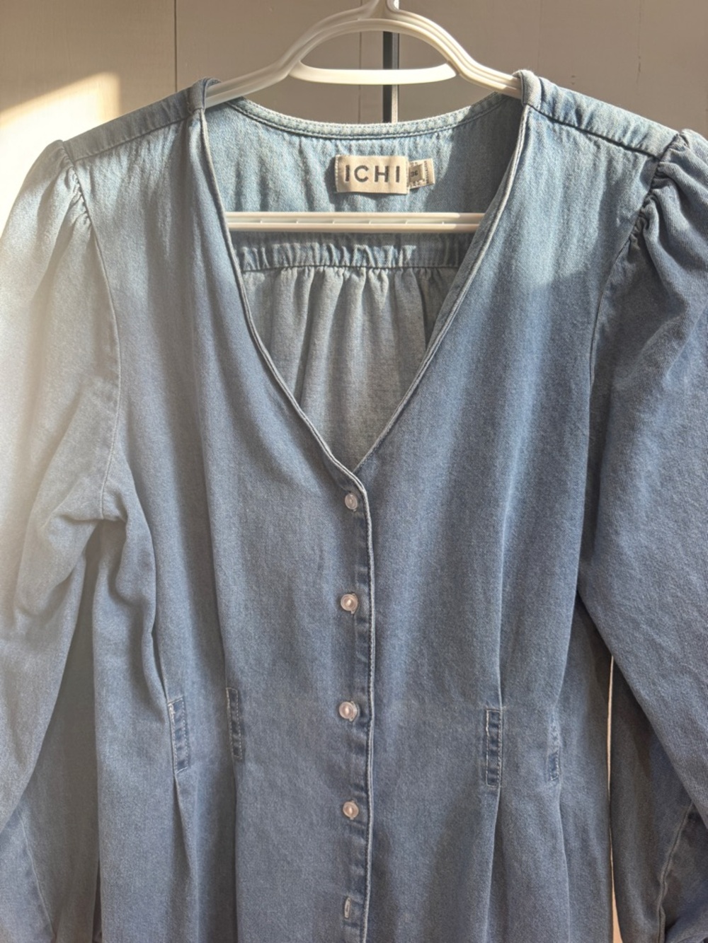 ICHI Light Wash Denim Button-Front Dress - Picture 5 of 6